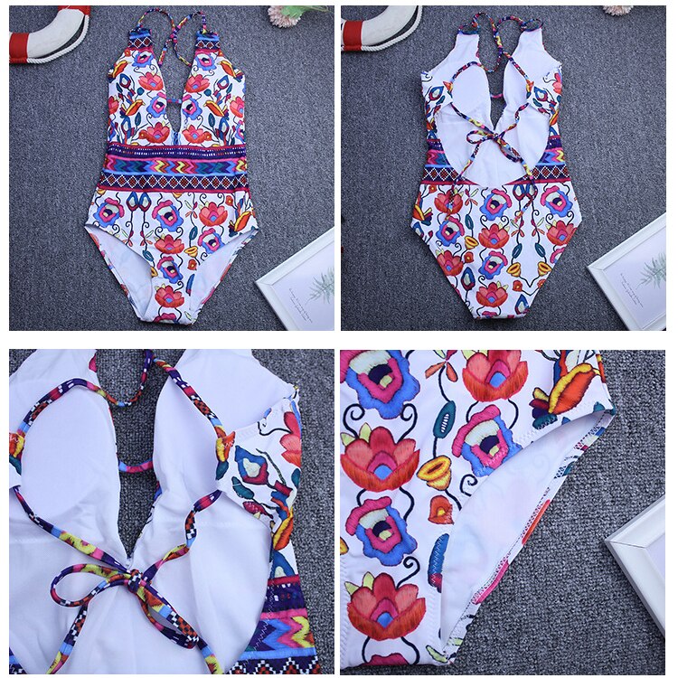 Boho Chic One-Piece Swimsuit | Vibrant Floral Print Swimwear