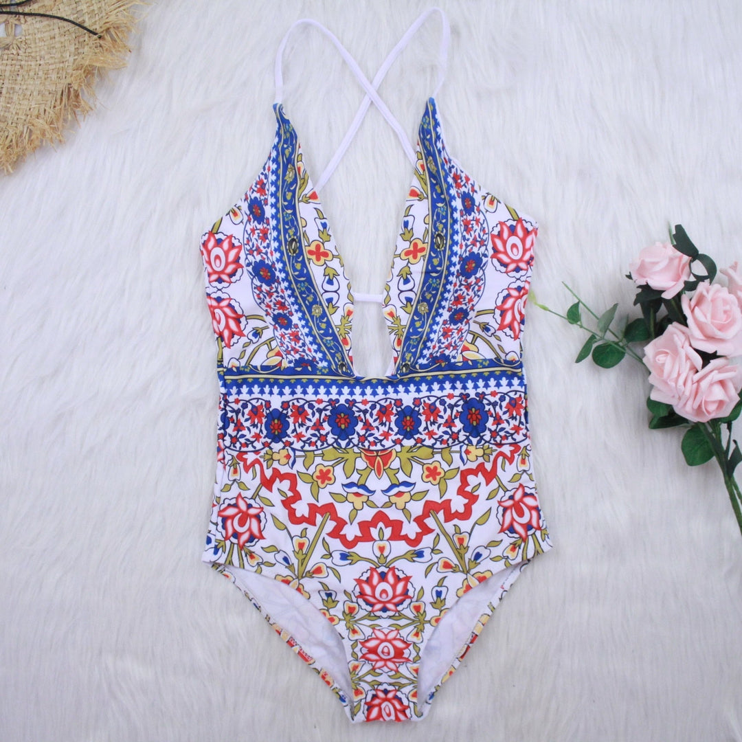 Boho Chic One-Piece Swimsuit | Vibrant Floral Print Swimwear