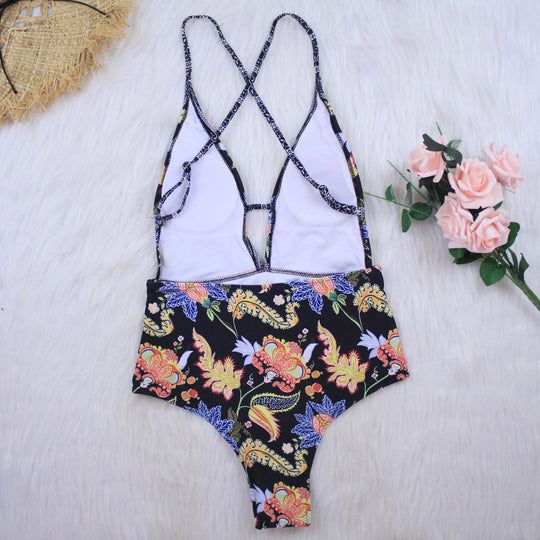 Boho Chic One-Piece Swimsuit | Vibrant Floral Print Swimwear
